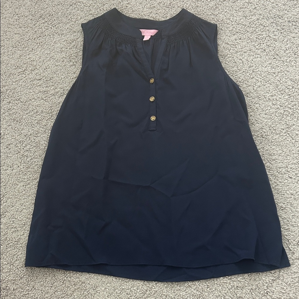 Lilly Pulitzer Navy Tank Top with Gold Buttons